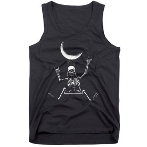 Skeleton Rock On Moon Spooky Halloween Rock Bands Concerts Tank Top