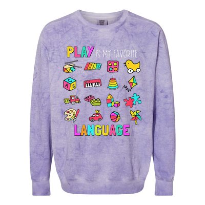 Speech Rapy Play Is My Favorite Language Slp Rapist Colorblast Crewneck Sweatshirt