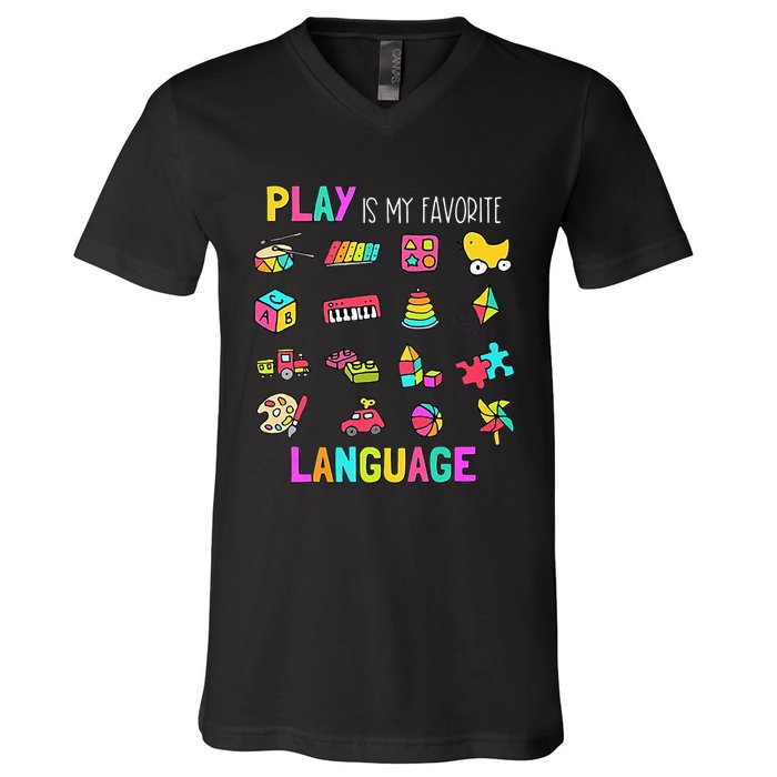 Speech Rapy Play Is My Favorite Language Slp Rapist V-Neck T-Shirt