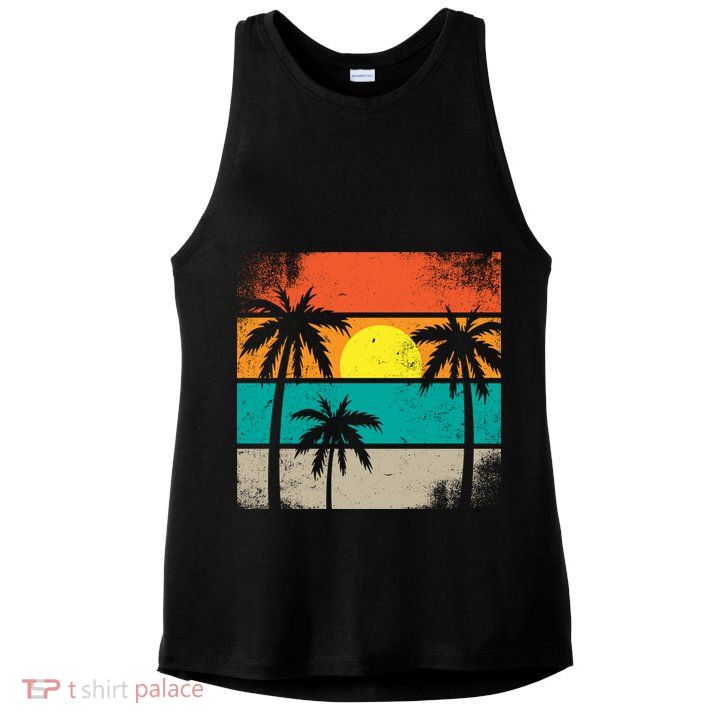 Summer Retro Palm Trees Tropical Ladies PosiCharge Tri-Blend Wicking Tank