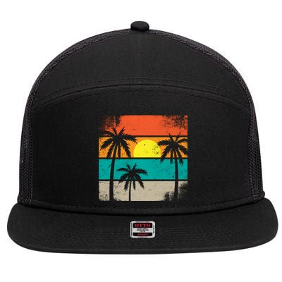 Summer Retro Palm Trees Tropical 7 Panel Mesh Trucker Snapback Hat