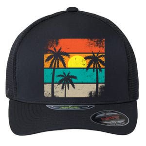 Summer Retro Palm Trees Tropical Flexfit Unipanel Trucker Cap