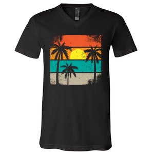 Summer Retro Palm Trees Tropical V-Neck T-Shirt