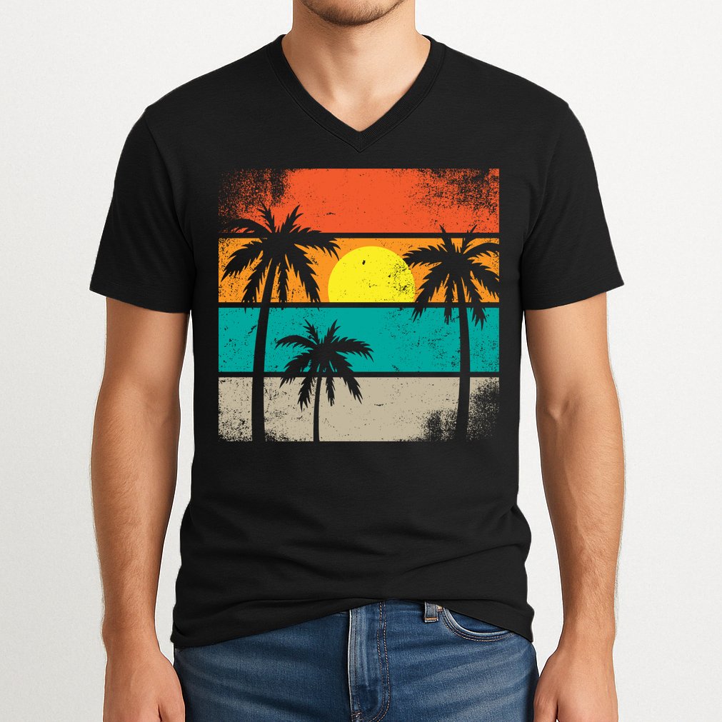 Summer Retro Palm Trees Tropical V-Neck T-Shirt
