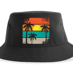 Summer Retro Palm Trees Tropical Sustainable Bucket Hat