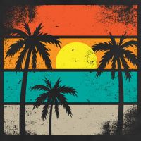 Summer Retro Palm Trees Tropical Beanie
