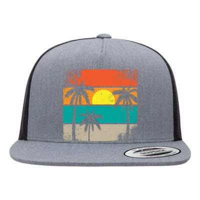 Summer Retro Palm Trees Tropical Flat Bill Trucker Hat