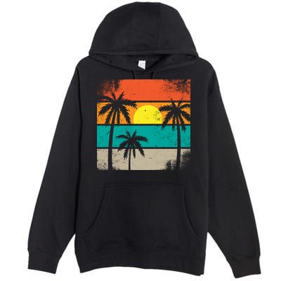 Summer Retro Palm Trees Tropical Premium Pullover Hoodie