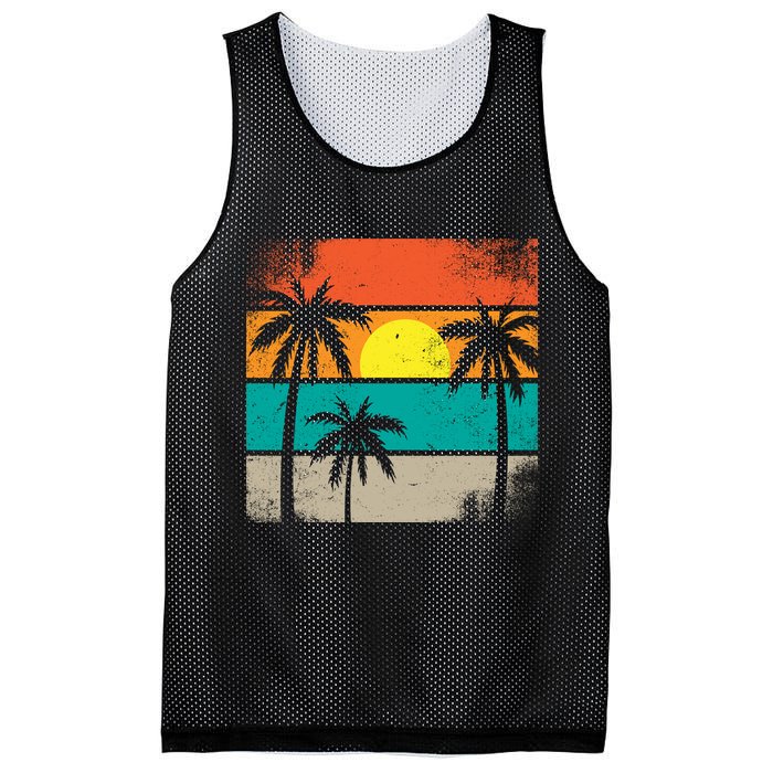 Summer Retro Palm Trees Tropical Mesh Reversible Basketball Jersey Tank