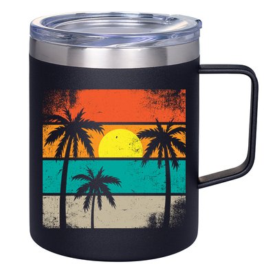 Summer Retro Palm Trees Tropical 12oz Stainless Steel Coffee Mug