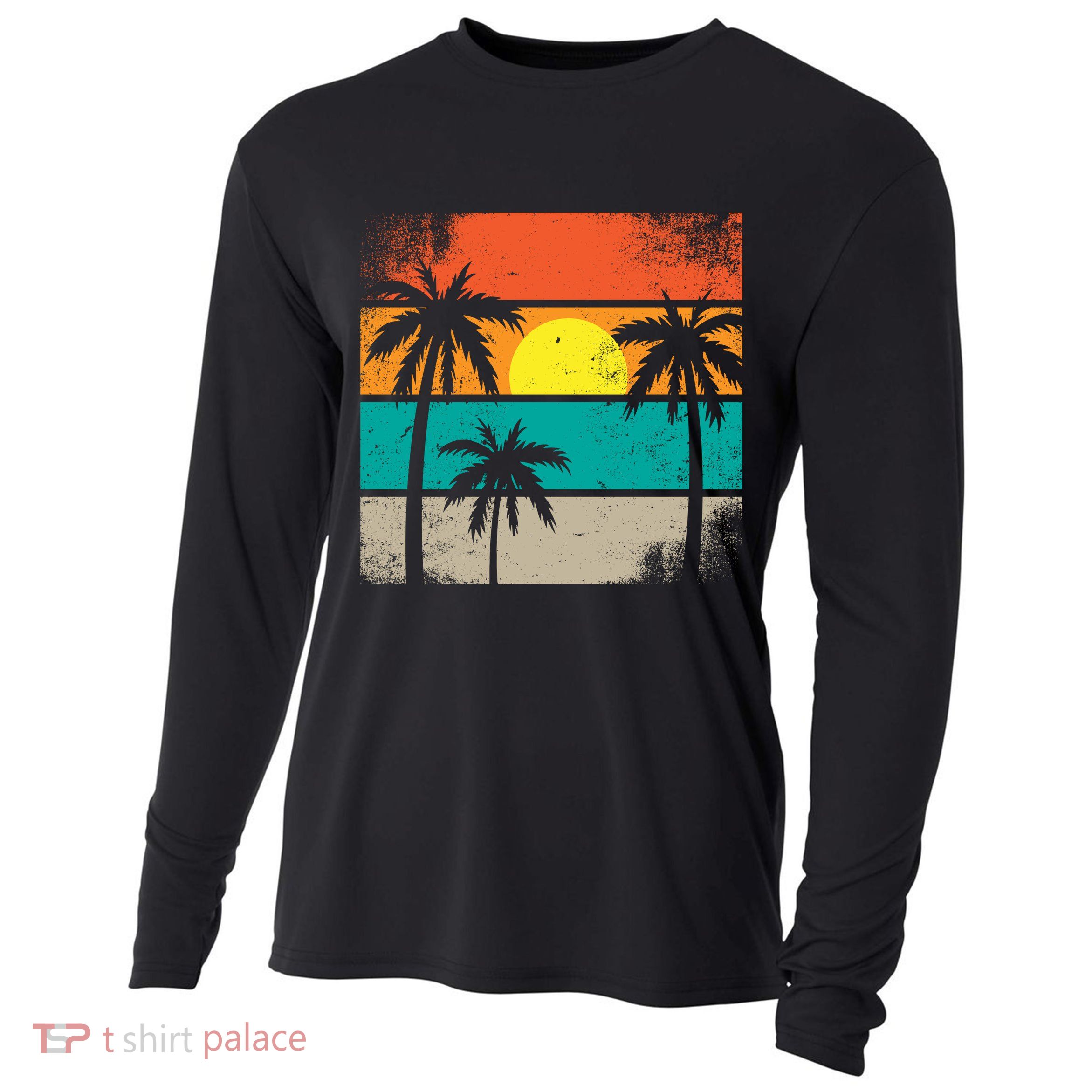 Summer Retro Palm Trees Tropical Cooling Performance Long Sleeve Crew