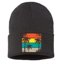 Summer Retro Palm Trees Tropical Sustainable Knit Beanie