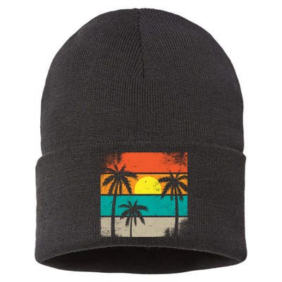 Summer Retro Palm Trees Tropical Sustainable Knit Beanie