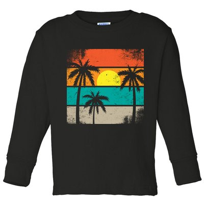 Summer Retro Palm Trees Tropical Toddler Long Sleeve Shirt