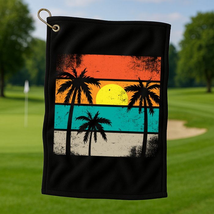 Summer Retro Palm Trees Tropical Golf Towel