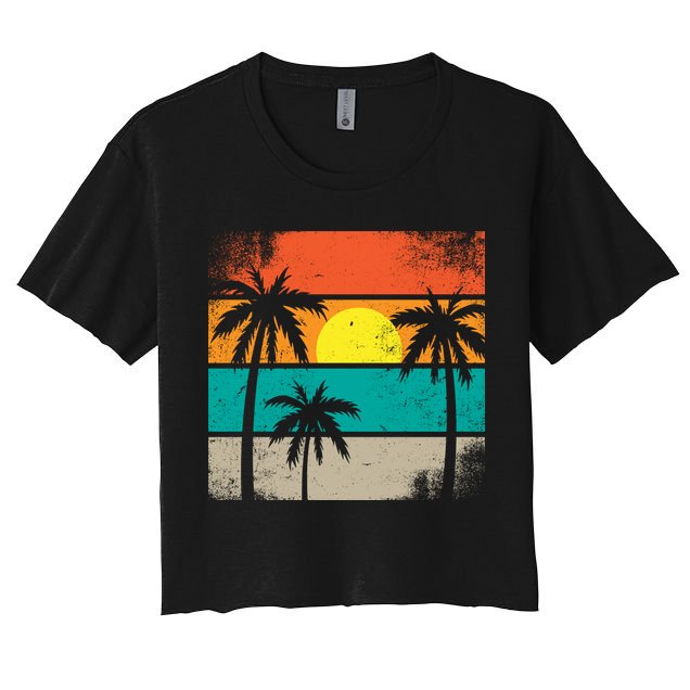 Summer Retro Palm Trees Tropical Crop Top