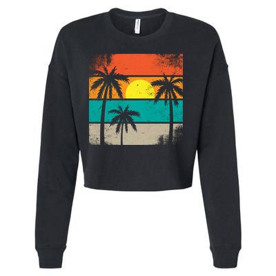 Summer Retro Palm Trees Tropical Cropped Pullover Crew