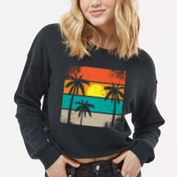Summer Retro Palm Trees Tropical Cropped Pullover Crew