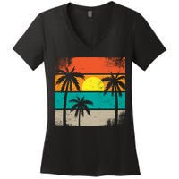 Summer Retro Palm Trees Tropical Women's V-Neck T-Shirt