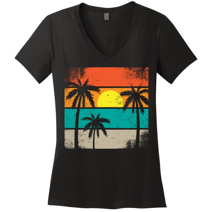 Summer Retro Palm Trees Tropical Women's V-Neck T-Shirt