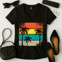 Summer Retro Palm Trees Tropical Women's V-Neck T-Shirt