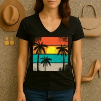 Summer Retro Palm Trees Tropical Women's V-Neck T-Shirt