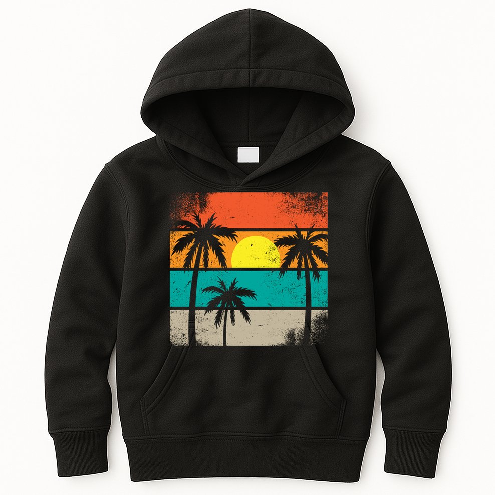 Summer Retro Palm Trees Tropical Kids Hoodie