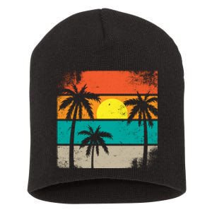 Summer Retro Palm Trees Tropical Short Acrylic Beanie