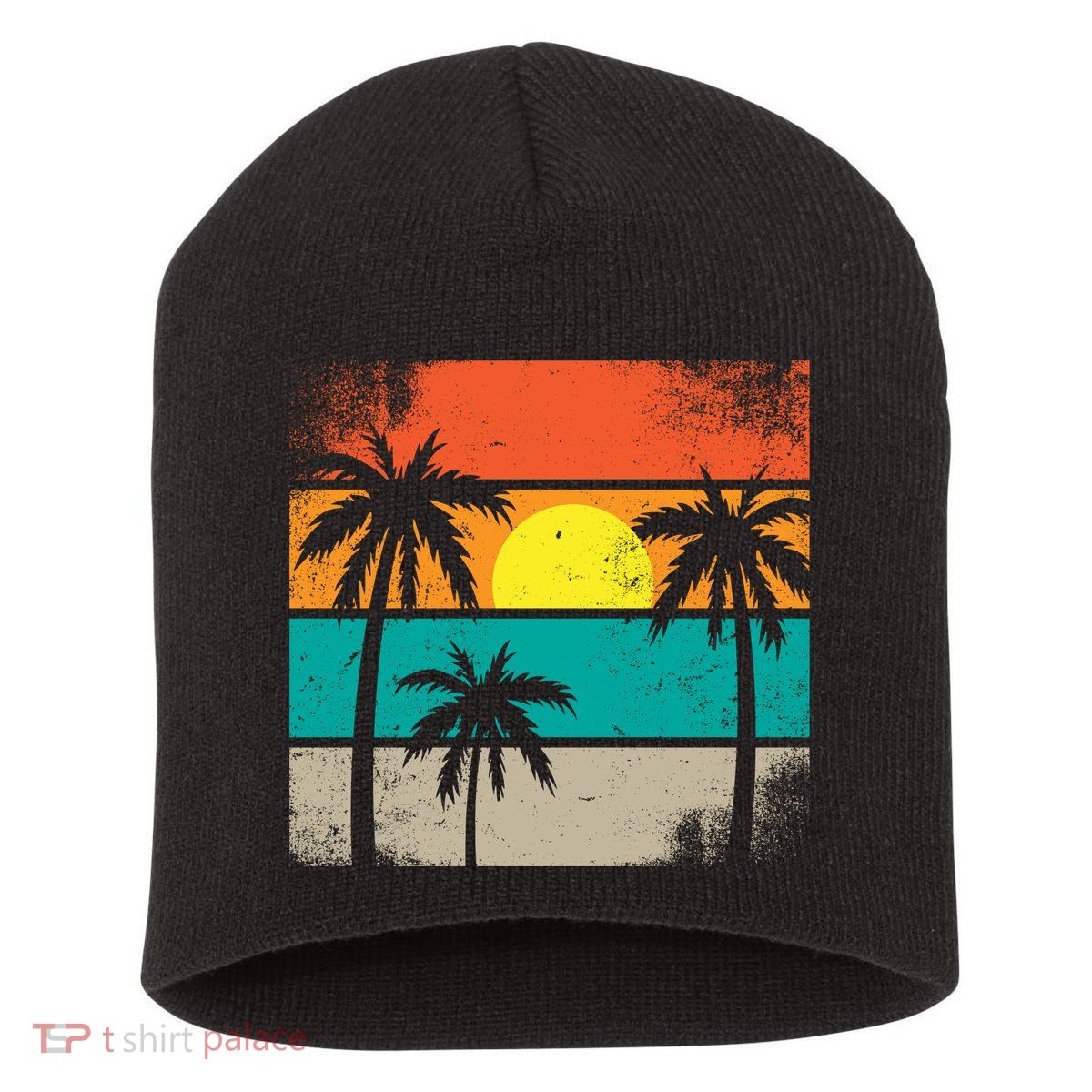 Summer Retro Palm Trees Tropical Short Acrylic Beanie