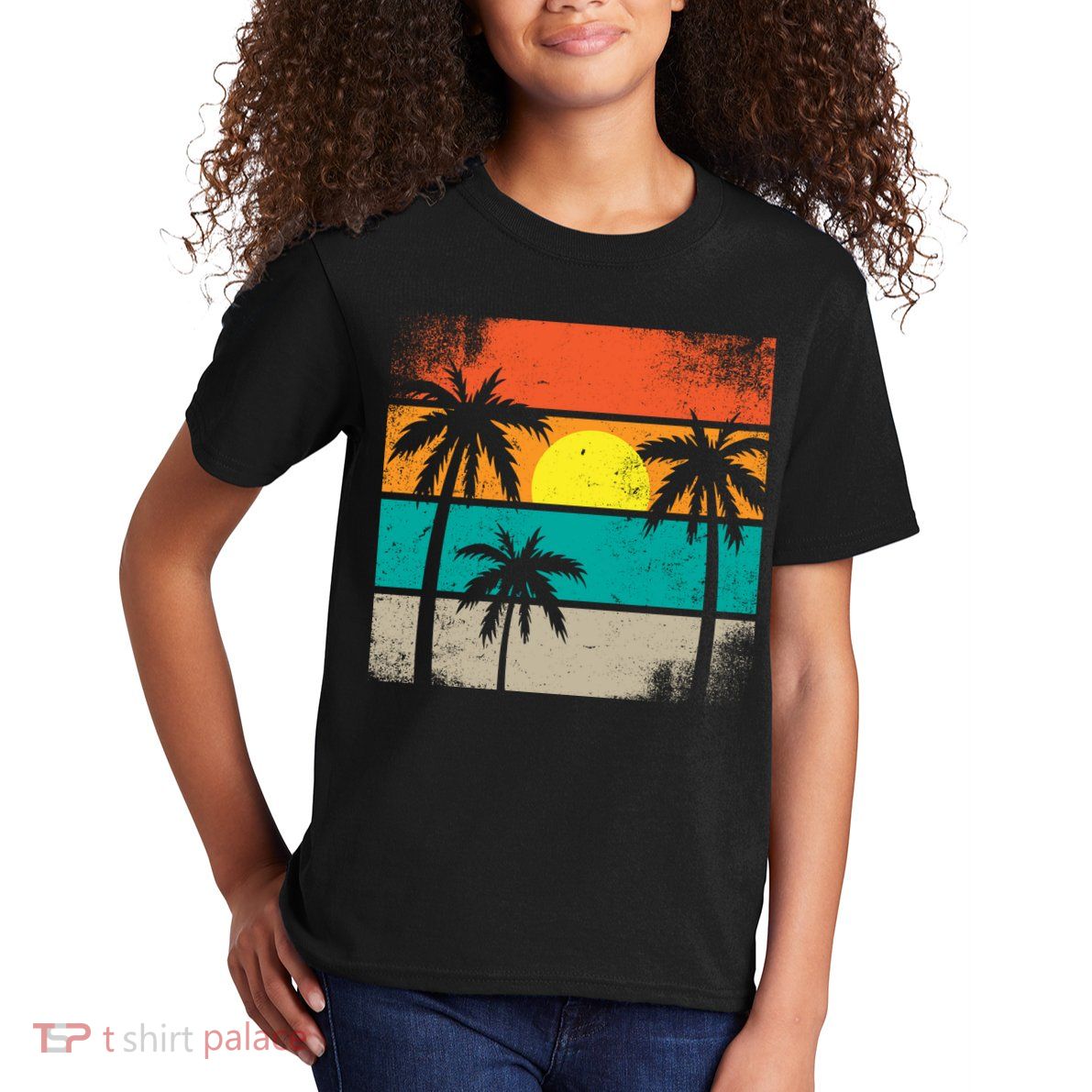 Summer Retro Palm Trees Tropical Kids T-Shirt