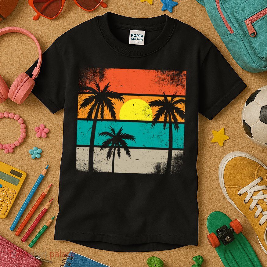 Summer Retro Palm Trees Tropical Kids T-Shirt