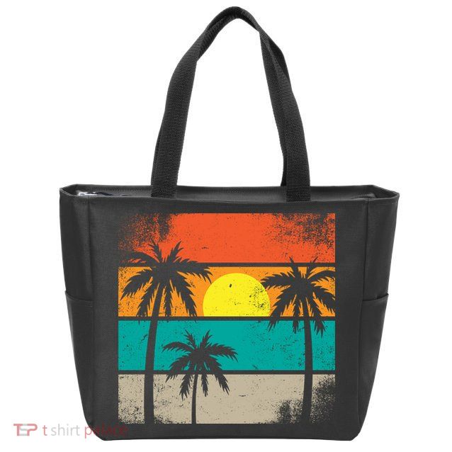 Summer Retro Palm Trees Tropical Zip Tote Bag