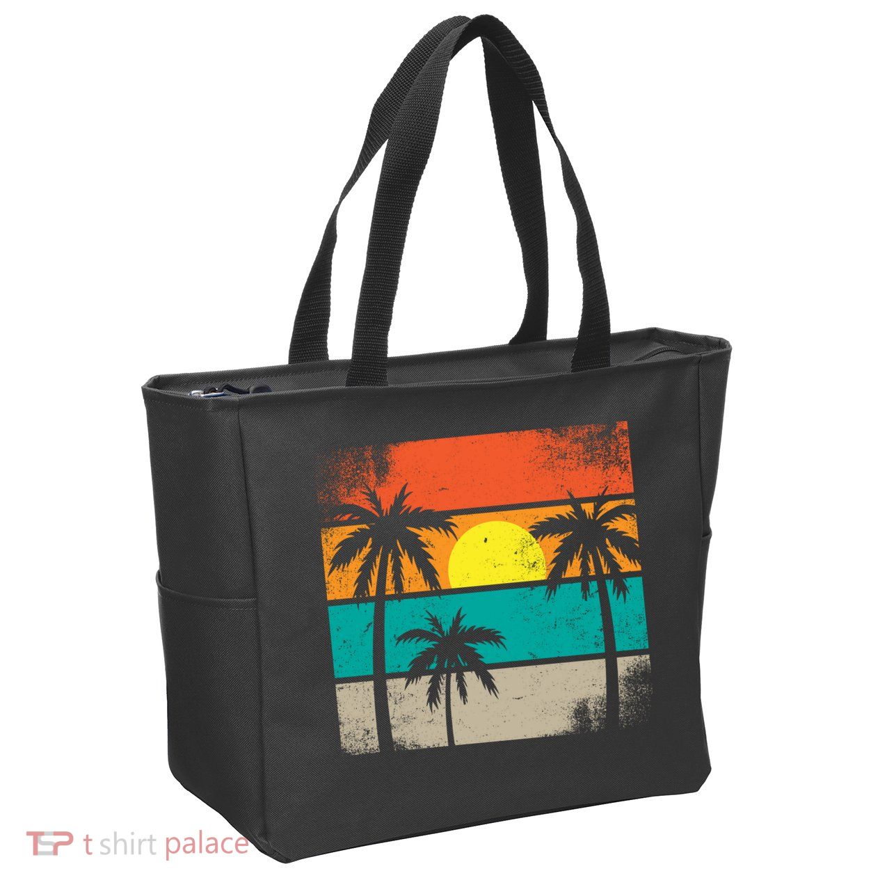Summer Retro Palm Trees Tropical Zip Tote Bag