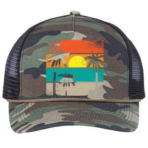 Summer Retro Palm Trees Tropical Retro Rope Trucker Hat Cap