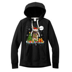 Santa Reindeer Pug Christmas Tree Lights Dog Lover Owner Gift Women's Fleece Hoodie