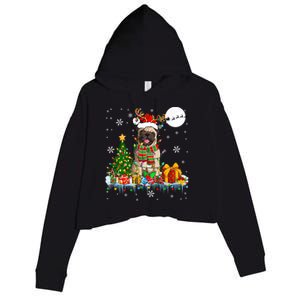 Santa Reindeer Pug Christmas Tree Lights Dog Lover Owner Gift Crop Fleece Hoodie