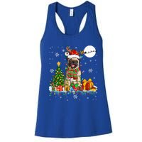 Santa Reindeer Pug Christmas Tree Lights Dog Lover Owner Gift Women's Racerback Tank