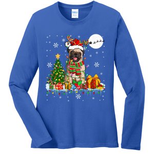 Santa Reindeer Pug Christmas Tree Lights Dog Lover Owner Gift Ladies Long Sleeve Shirt