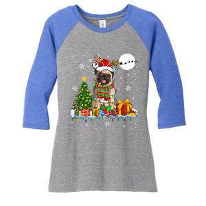 Santa Reindeer Pug Christmas Tree Lights Dog Lover Owner Gift Women's Tri-Blend 3/4-Sleeve Raglan Shirt