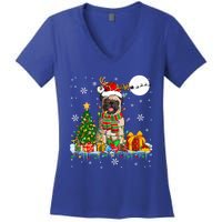 Santa Reindeer Pug Christmas Tree Lights Dog Lover Owner Gift Women's V-Neck T-Shirt