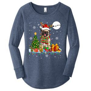 Santa Reindeer Pug Christmas Tree Lights Dog Lover Owner Gift Women's Perfect Tri Tunic Long Sleeve Shirt