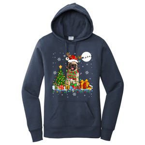 Santa Reindeer Pug Christmas Tree Lights Dog Lover Owner Gift Women's Pullover Hoodie