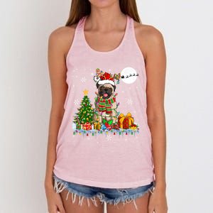 Santa Reindeer Pug Christmas Tree Lights Dog Lover Owner Gift Women's Knotted Racerback Tank