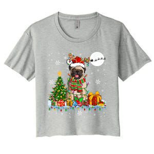 Santa Reindeer Pug Christmas Tree Lights Dog Lover Owner Gift Women's Crop Top Tee