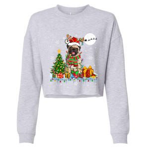 Santa Reindeer Pug Christmas Tree Lights Dog Lover Owner Gift Cropped Pullover Crew