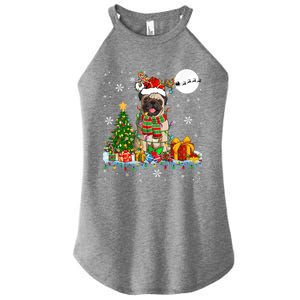 Santa Reindeer Pug Christmas Tree Lights Dog Lover Owner Gift Women's Perfect Tri Rocker Tank