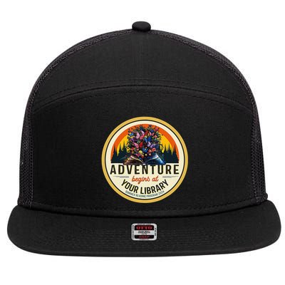 Summer Reading Program 2024 Adventure Begins At Your Library 7 Panel Mesh Trucker Snapback Hat