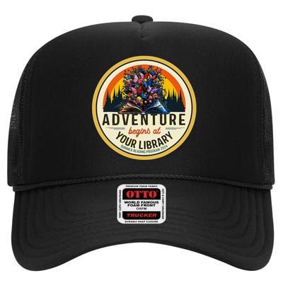 Summer Reading Program 2024 Adventure Begins At Your Library High Crown Mesh Back Trucker Hat