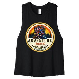 Summer Reading Program 2024 Adventure Begins At Your Library Women's Racerback Cropped Tank