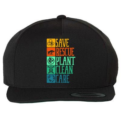 Save Rescue Plant Clean Care Turtle Animal Recycle Earth Day Cute Gift Wool Snapback Cap